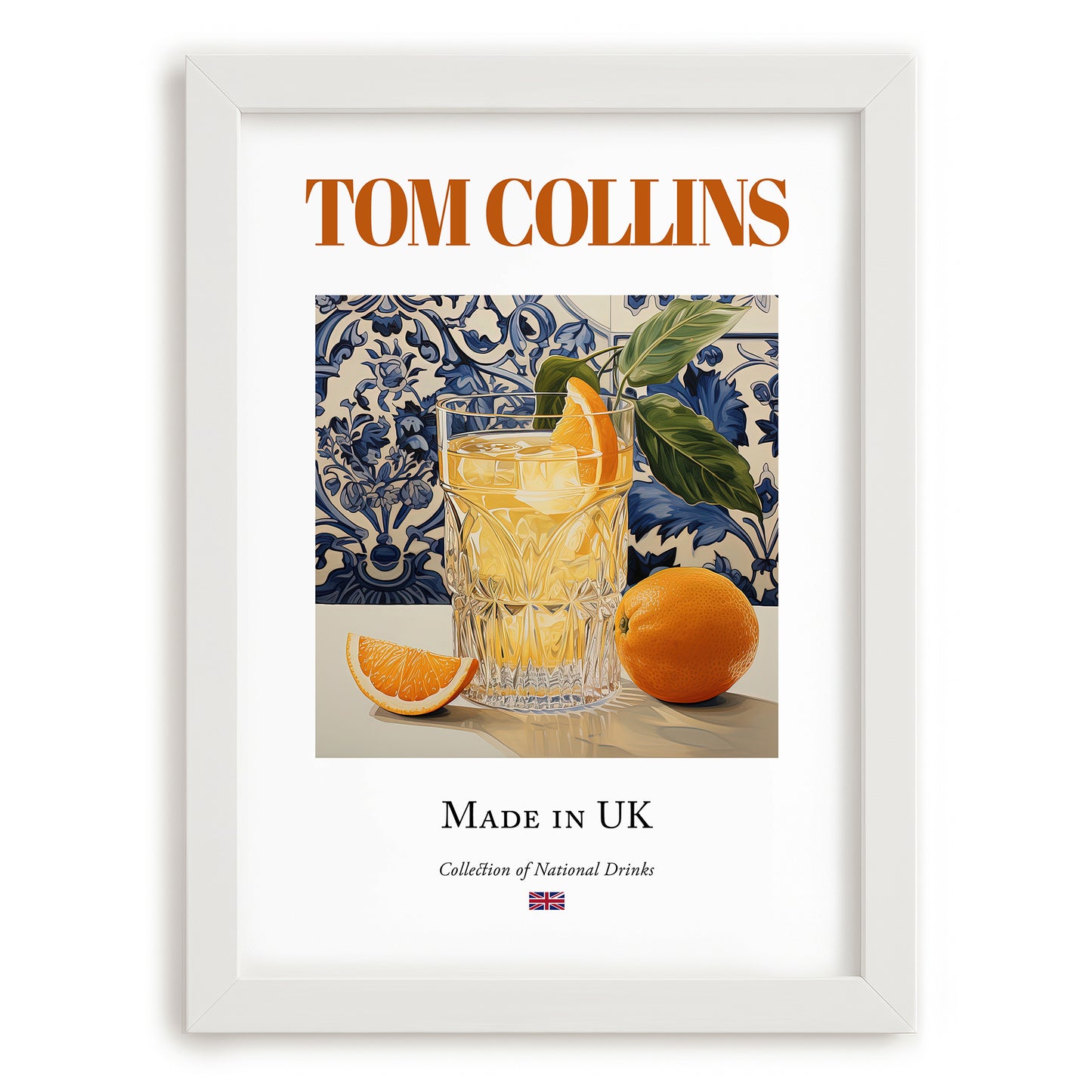 Tom Collins – English Cocktail Drink, Cocktail Lounge Still Life, placed in minimal white frame