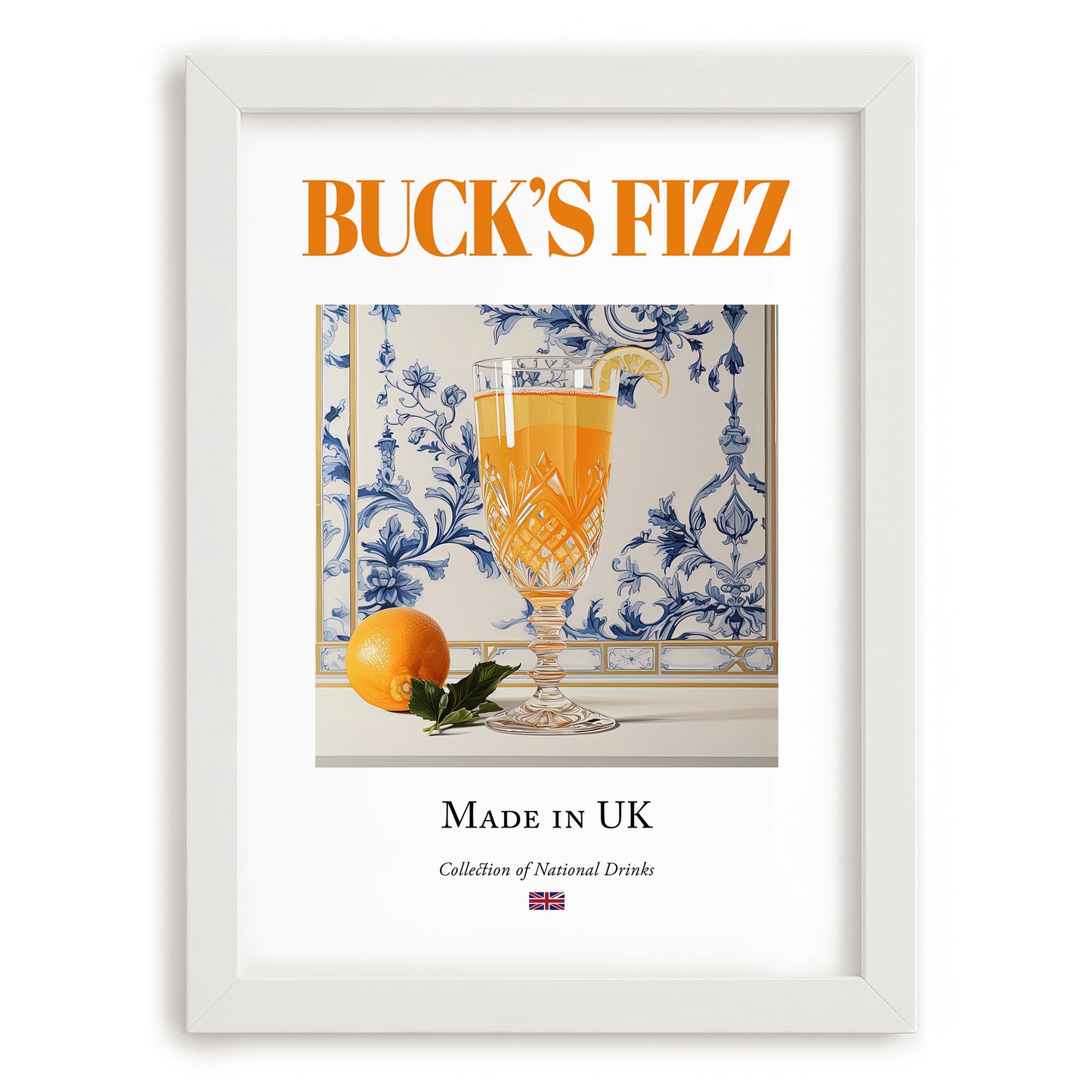 Buck's Fizz – English Cocktail Drink, Rooftop Terrace Wall Art, placed in minimal white frame
