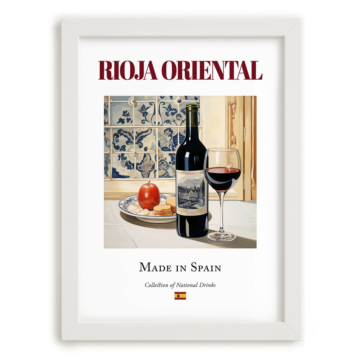 Rioja Oriental – Spanish Red Wine, Enoteca Painting, placed in minimal white frame
