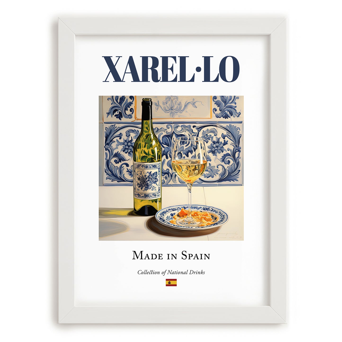 Xarel·lo – Spanish White Wine, Wine Bar Wall Art, placed in minimal white frame