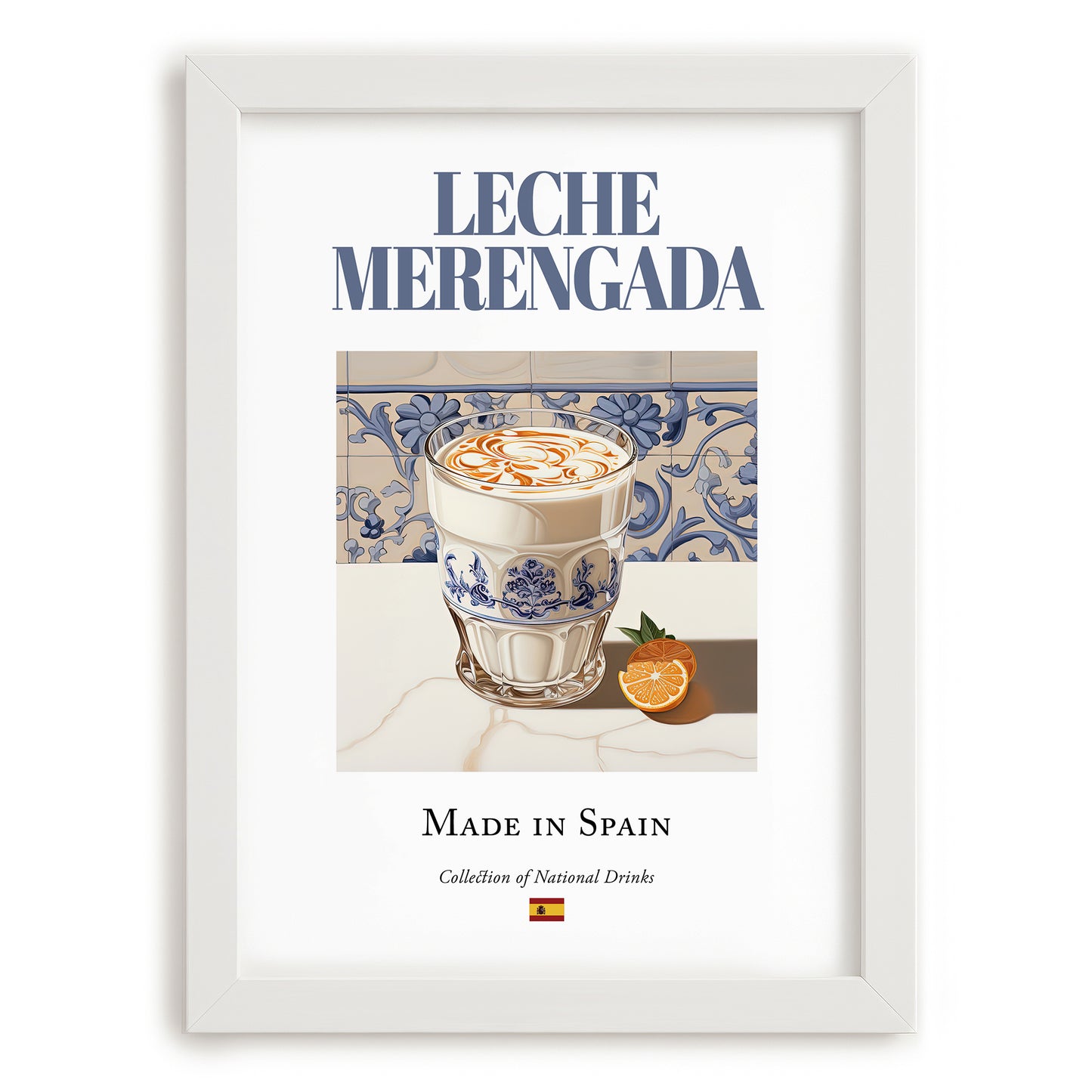 Leche merengada – Spanish Beverage Drink, Rooftop Terrace Poster, placed in minimal white frame