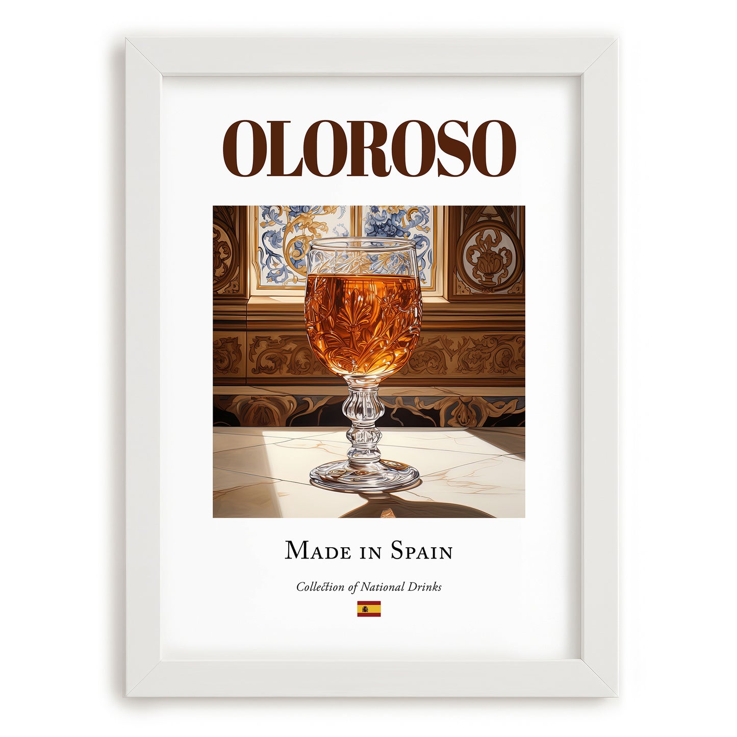 Oloroso – Spanish Dessert Wine, Vinoteca Art, placed in minimal white frame