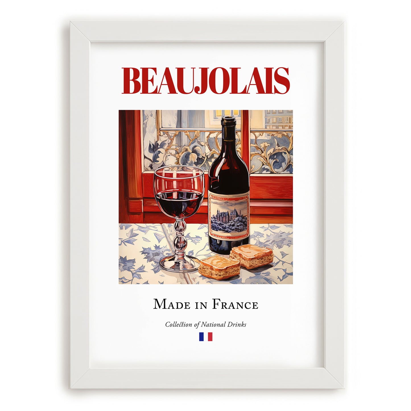 Beaujolais – French Red Wine, Vinoteca Painting, placed in minimal white frame