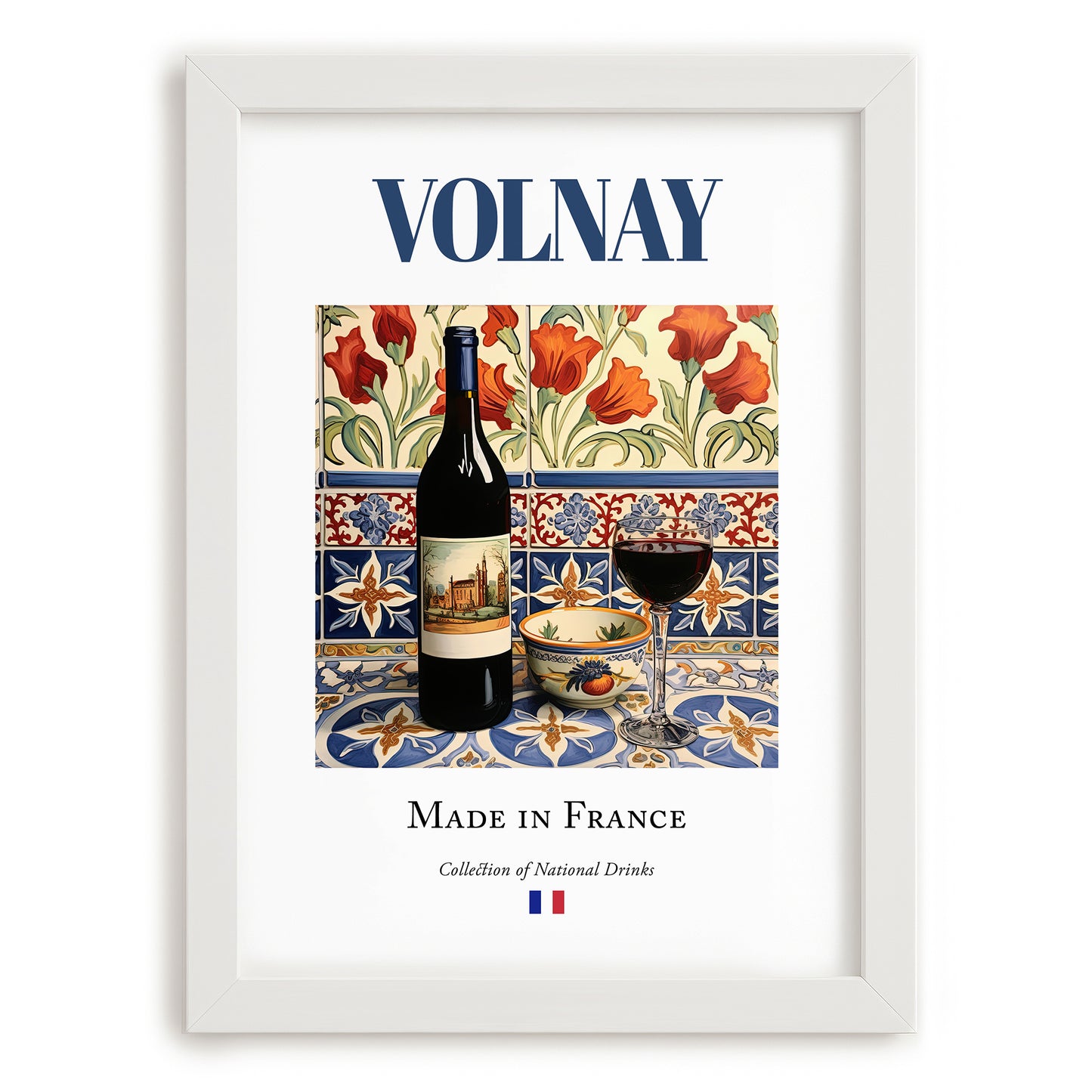 Volnay – French Red Wine, Vineyard Terrace Poster, placed in minimal white frame