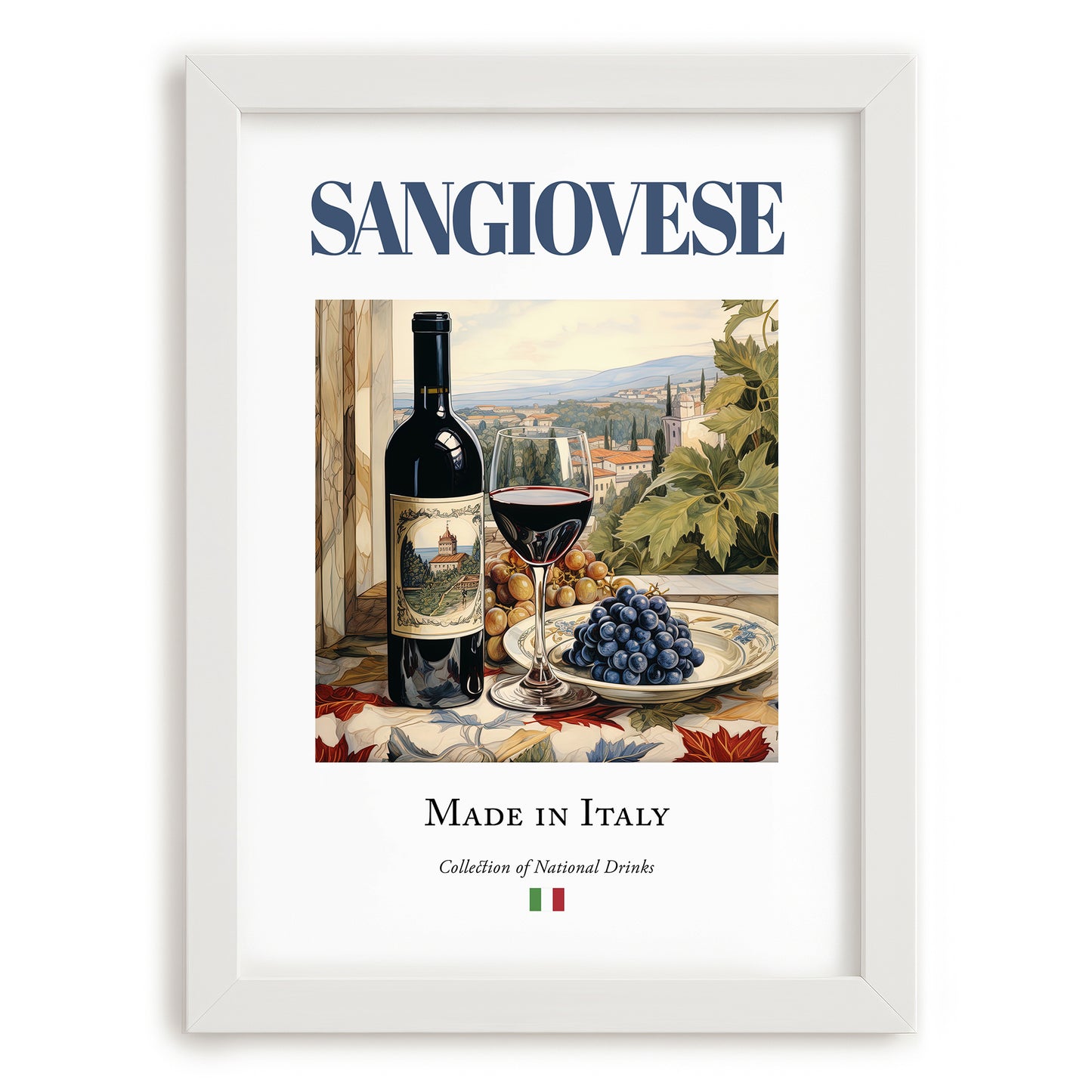 Sangiovese – Italian Red Wine, Vinoteca Print, placed in minimal white frame
