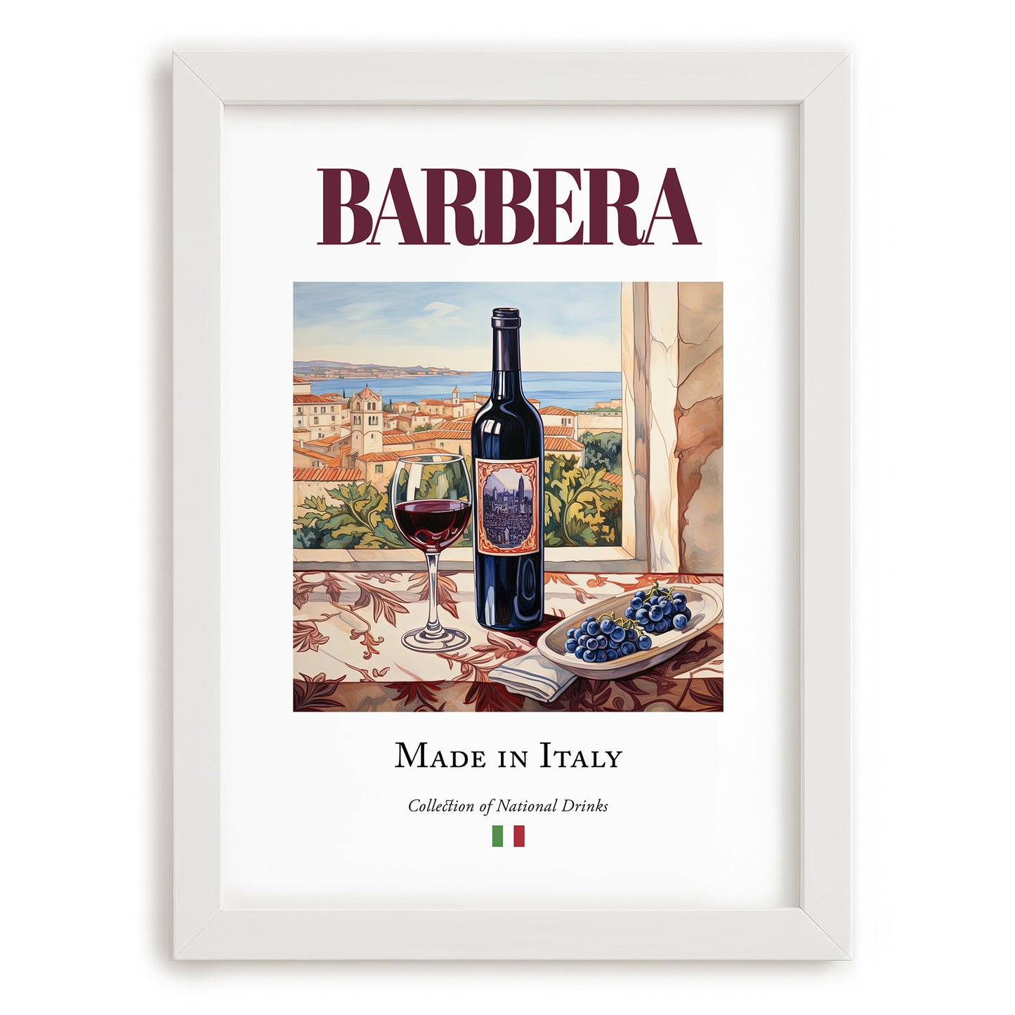 Barbera – Italian Red Wine, Vinoteca Poster, placed in minimal white frame
