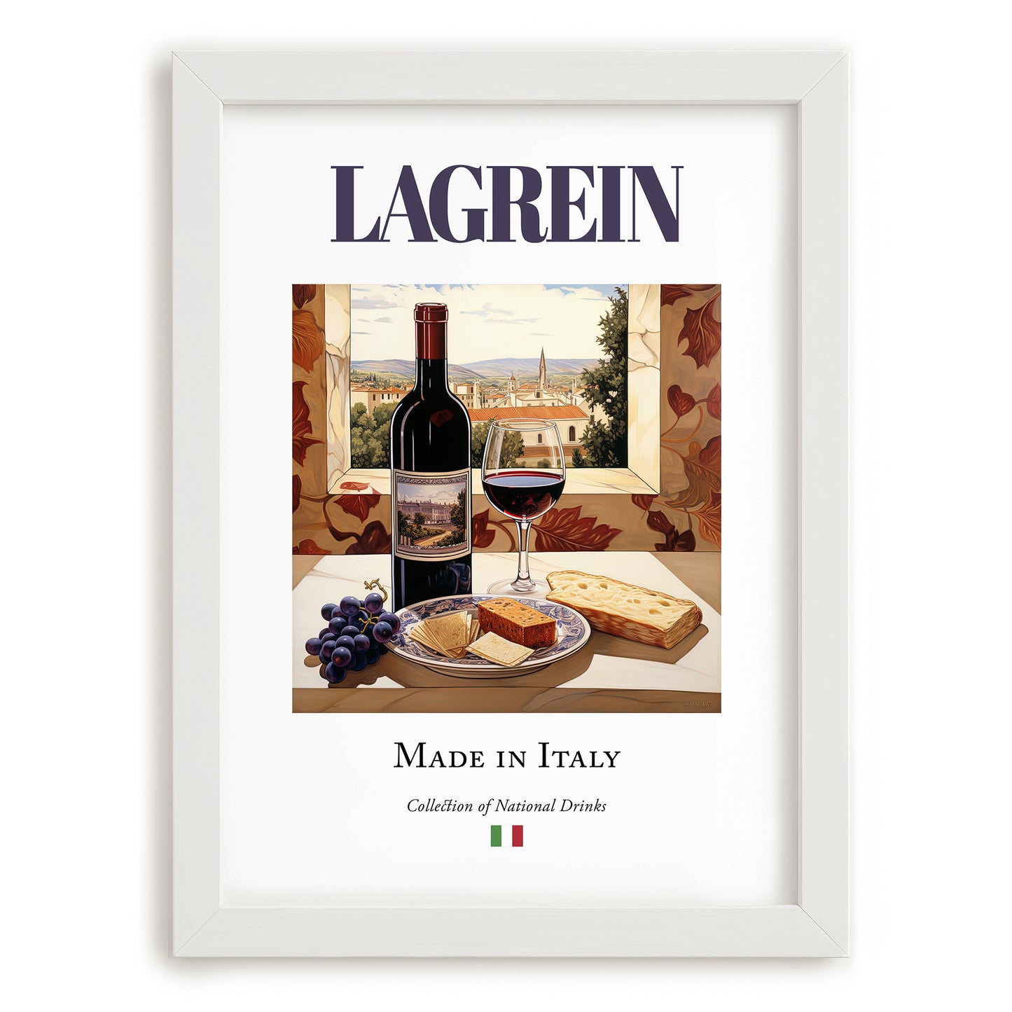 Lagrein – Italian Red Wine, Wine Bar Wall Art, placed in minimal white frame