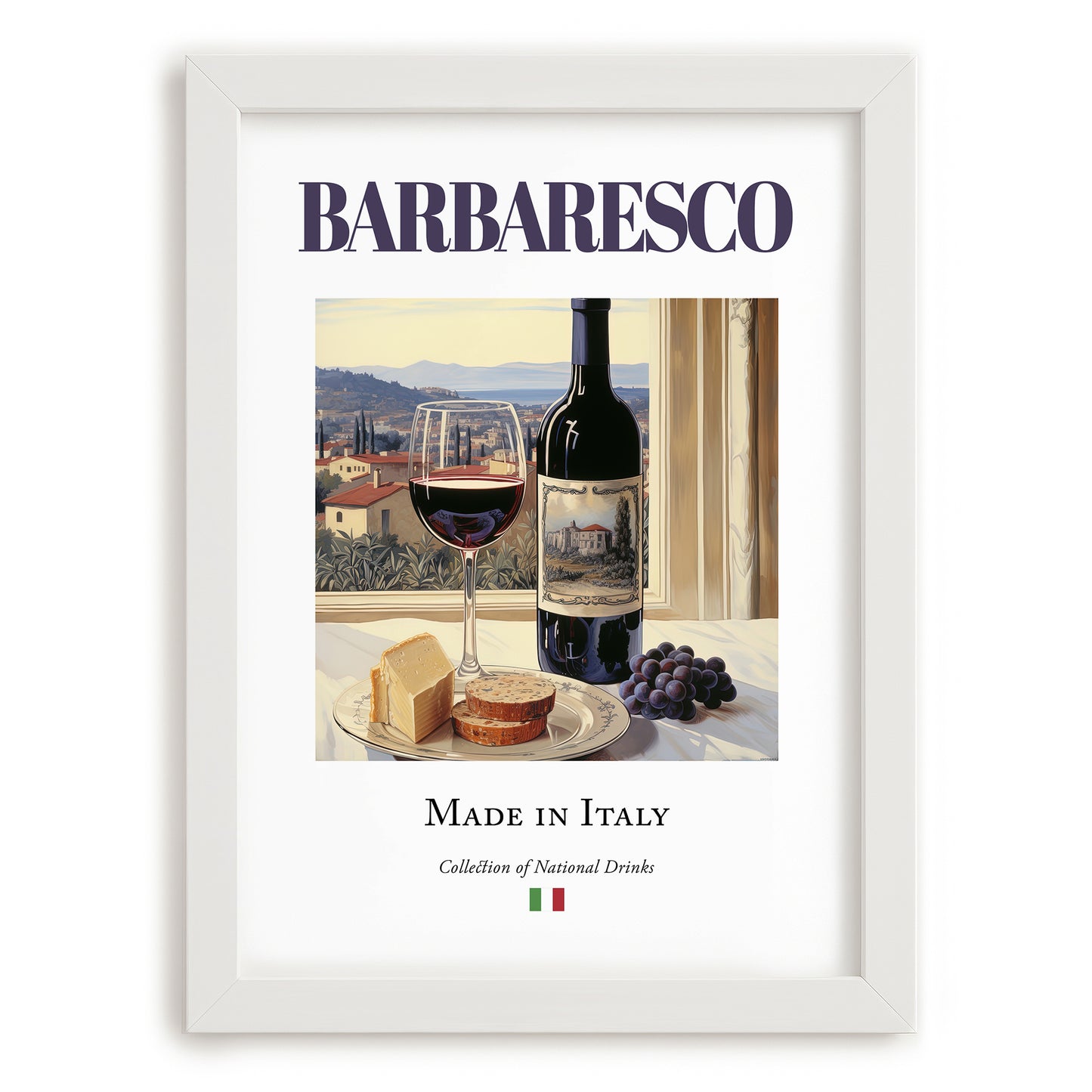 Barbaresco – Italian Red Wine, Tasting Room Print, placed in minimal white frame