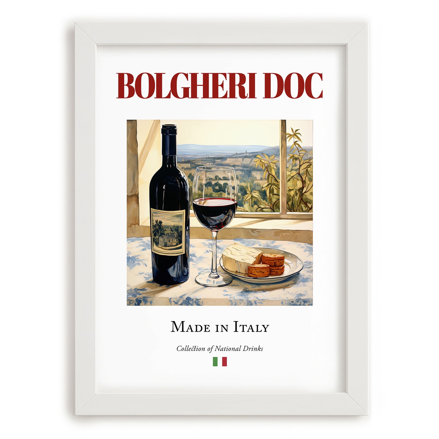 Bolgheri DOC – Italian Red Wine, Vinoteca Print, placed in minimal white frame