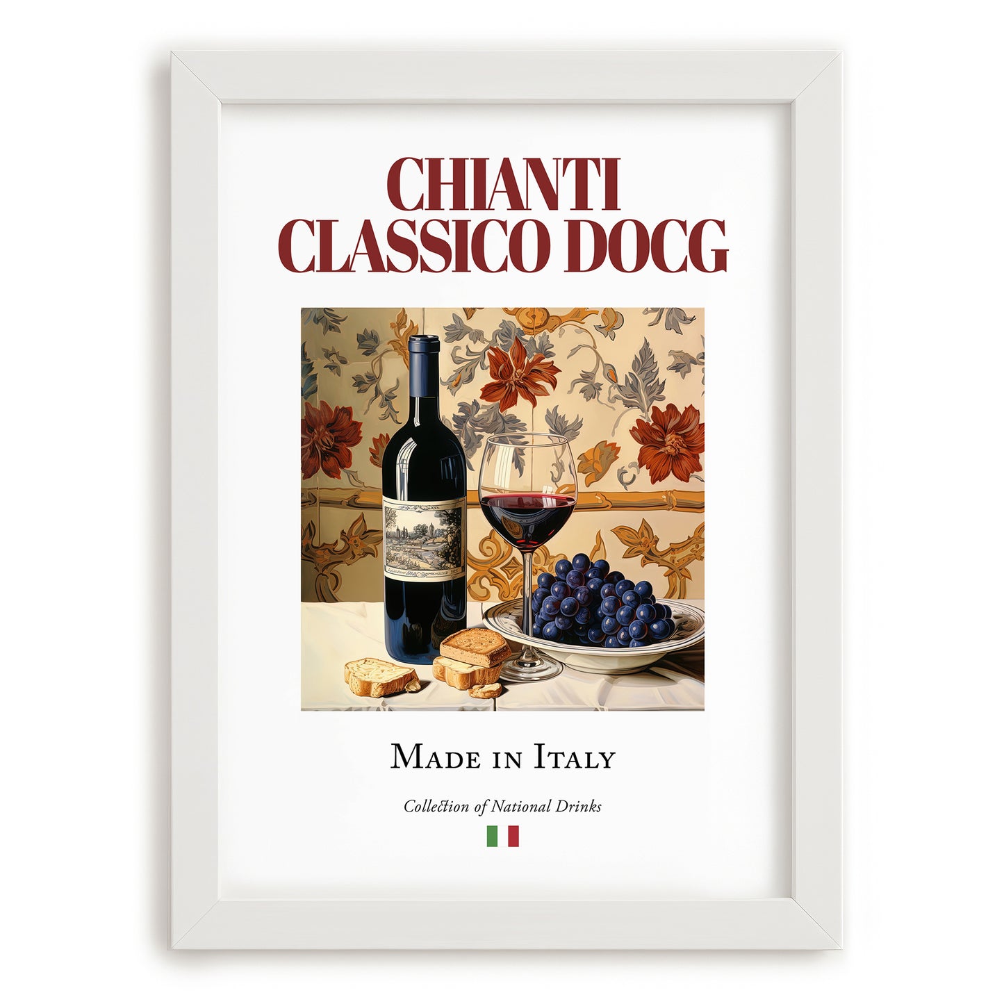 Chianti Classico DOCG – Italian Red Wine, Vinoteca Painting, placed in minimal white frame