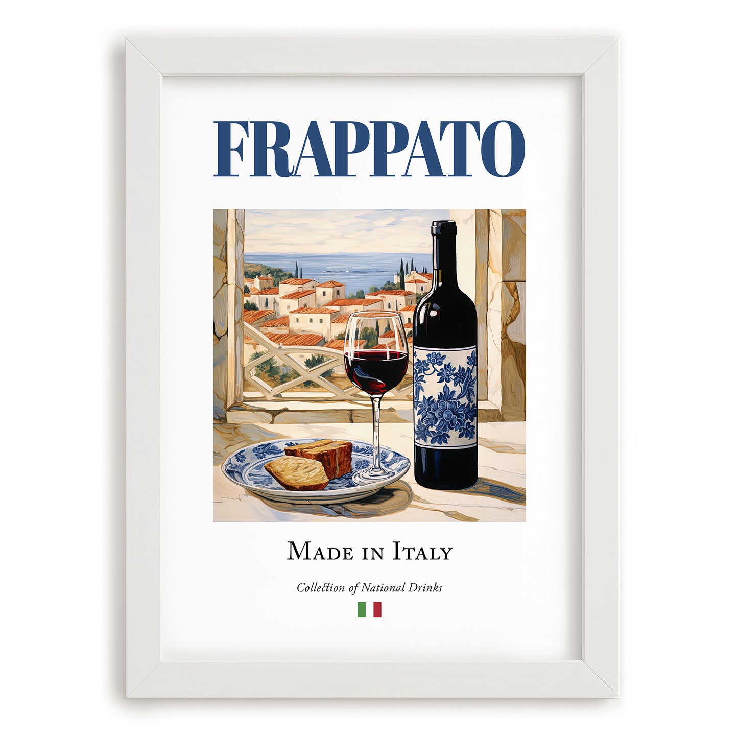 Frappato – Italian Red Wine, Wine Bar Poster, placed in minimal white frame