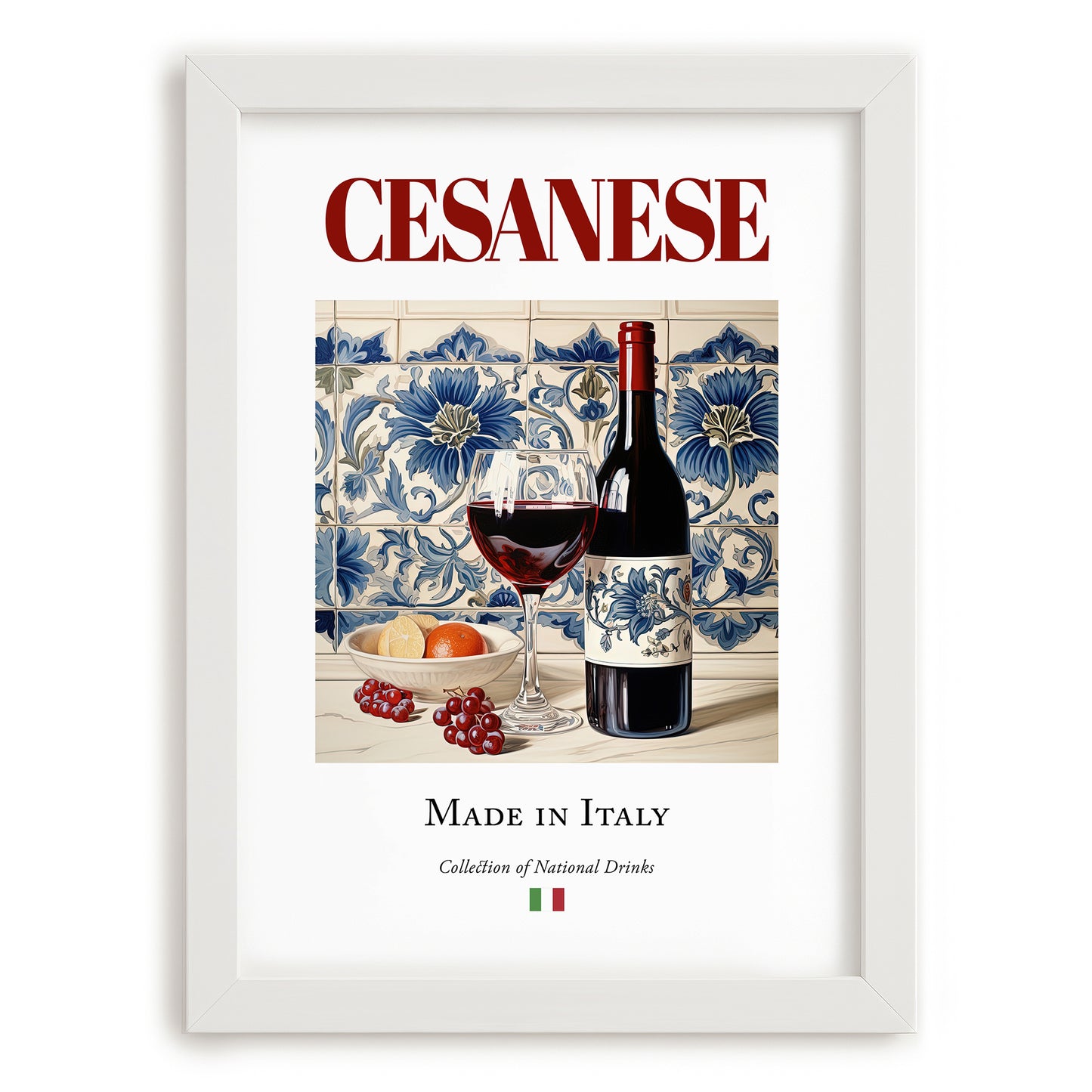 Cesanese – Italian Red Wine, Wine Bar Poster, placed in minimal white frame