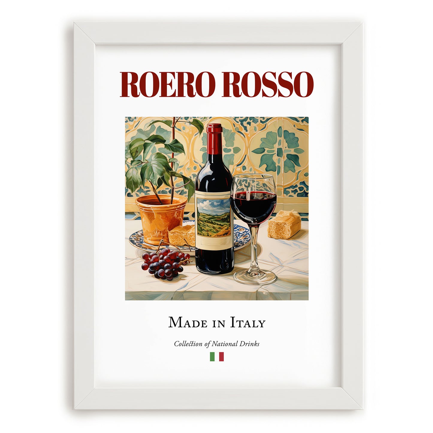 Roero Rosso – Italian Red Wine, Vineyard Terrace Poster, placed in minimal white frame