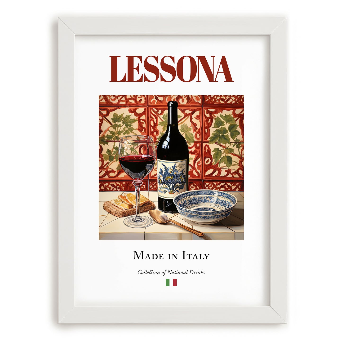 Lessona – Italian Red Wine, Bodega Poster, placed in minimal white frame