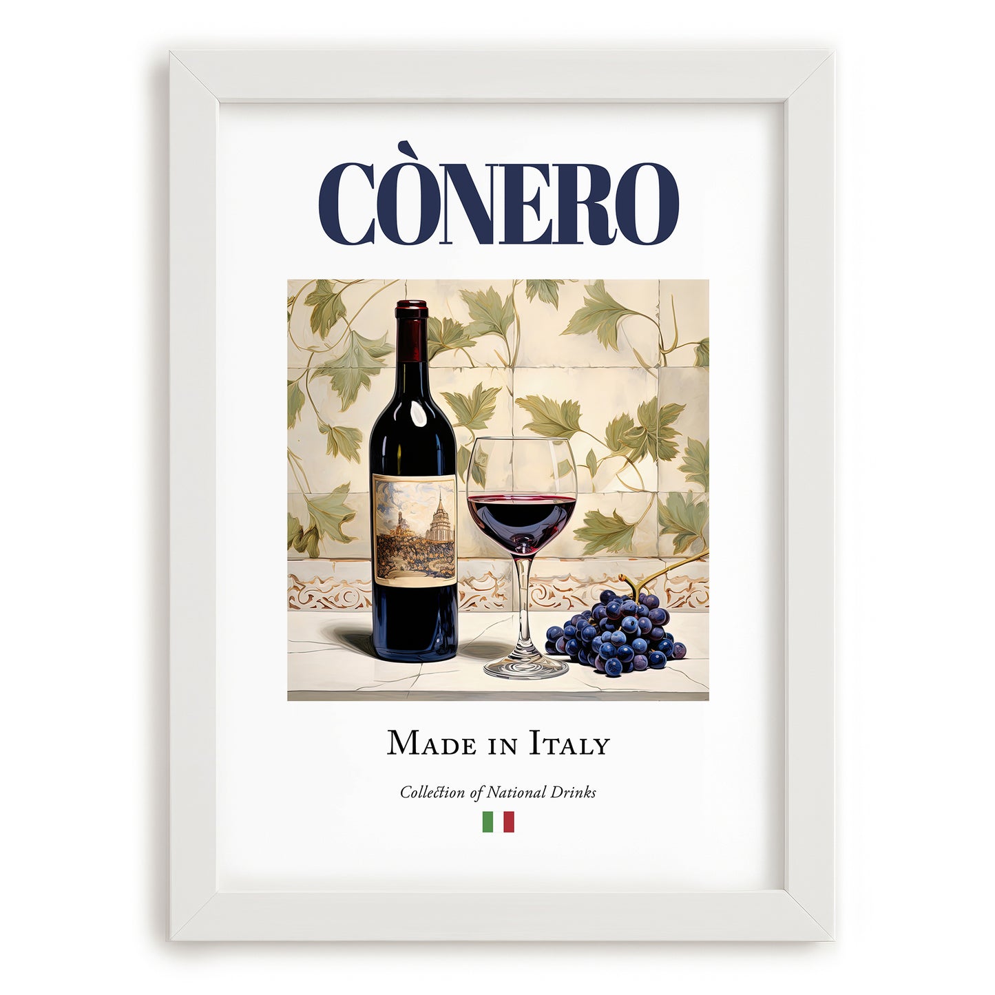 Cònero – Italian Red Wine, Vineyard Terrace Wall Decor, placed in minimal white frame