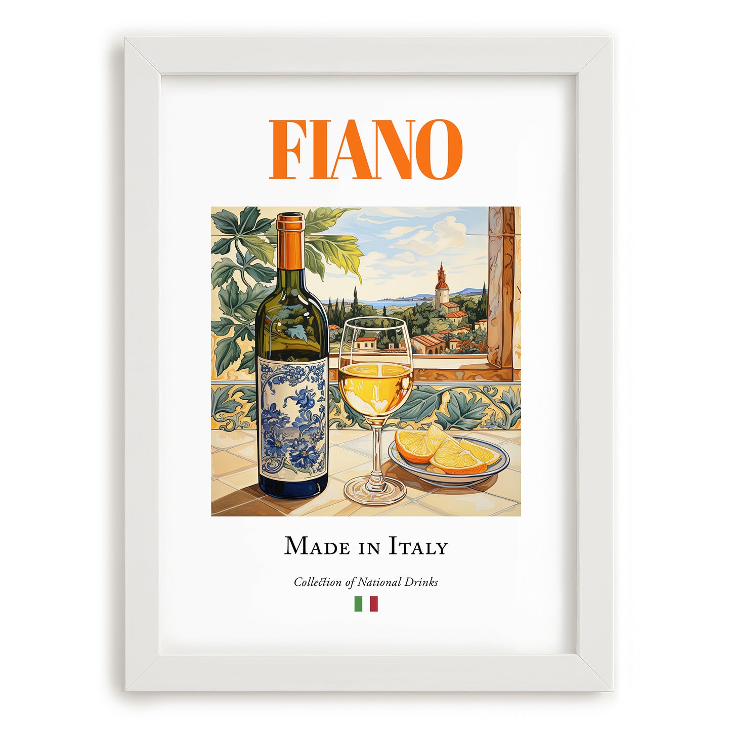 Fiano – Italian White Wine, Tasting Room Poster, placed in minimal white frame