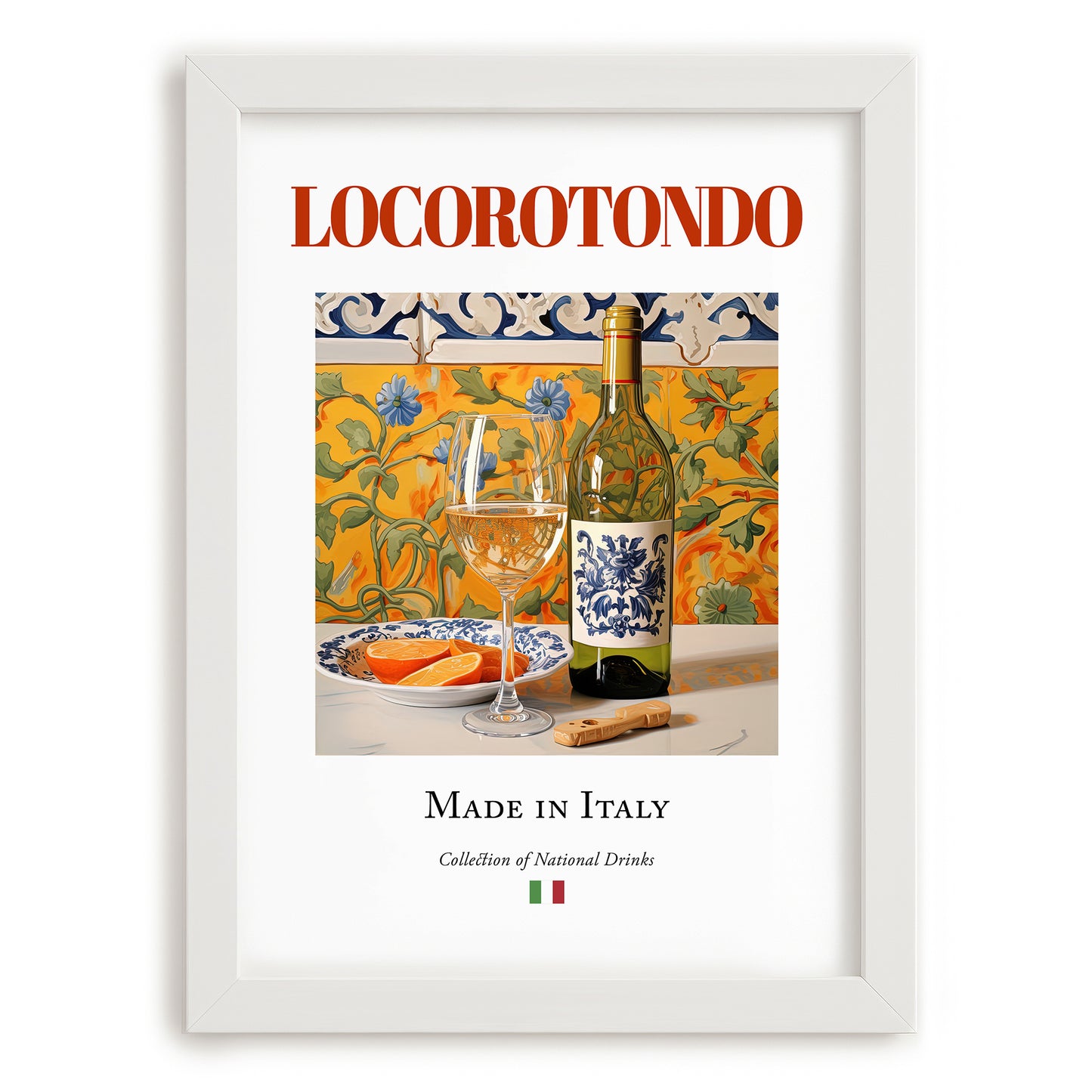Locorotondo – Italian White Wine, Wine Bar Painting, placed in minimal white frame