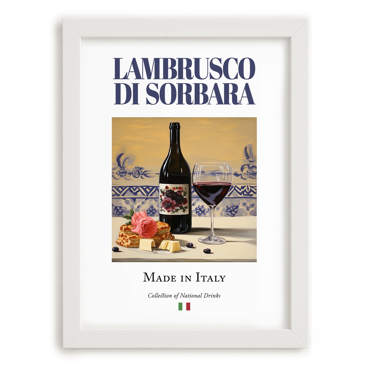 Lambrusco di Sorbara – Italian Sparkling Wine, Tasting Room Poster, placed in minimal white frame
