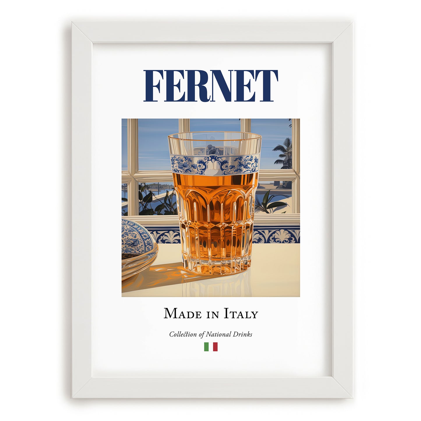 Fernet – Italian Spirit Drink, Hotel Lobby Print, placed in minimal white frame