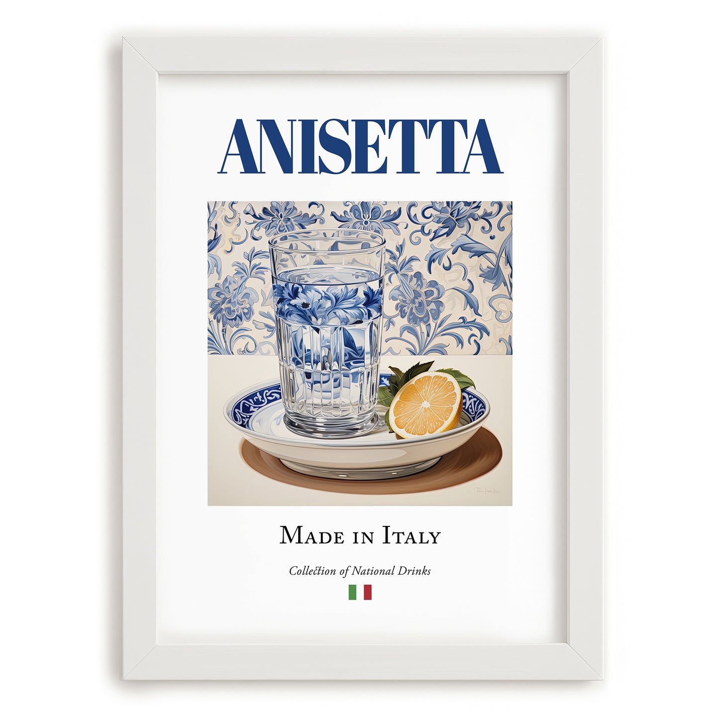 Anisetta – Italian Liqueur Drink, Sky Bar Still Life, placed in minimal white frame