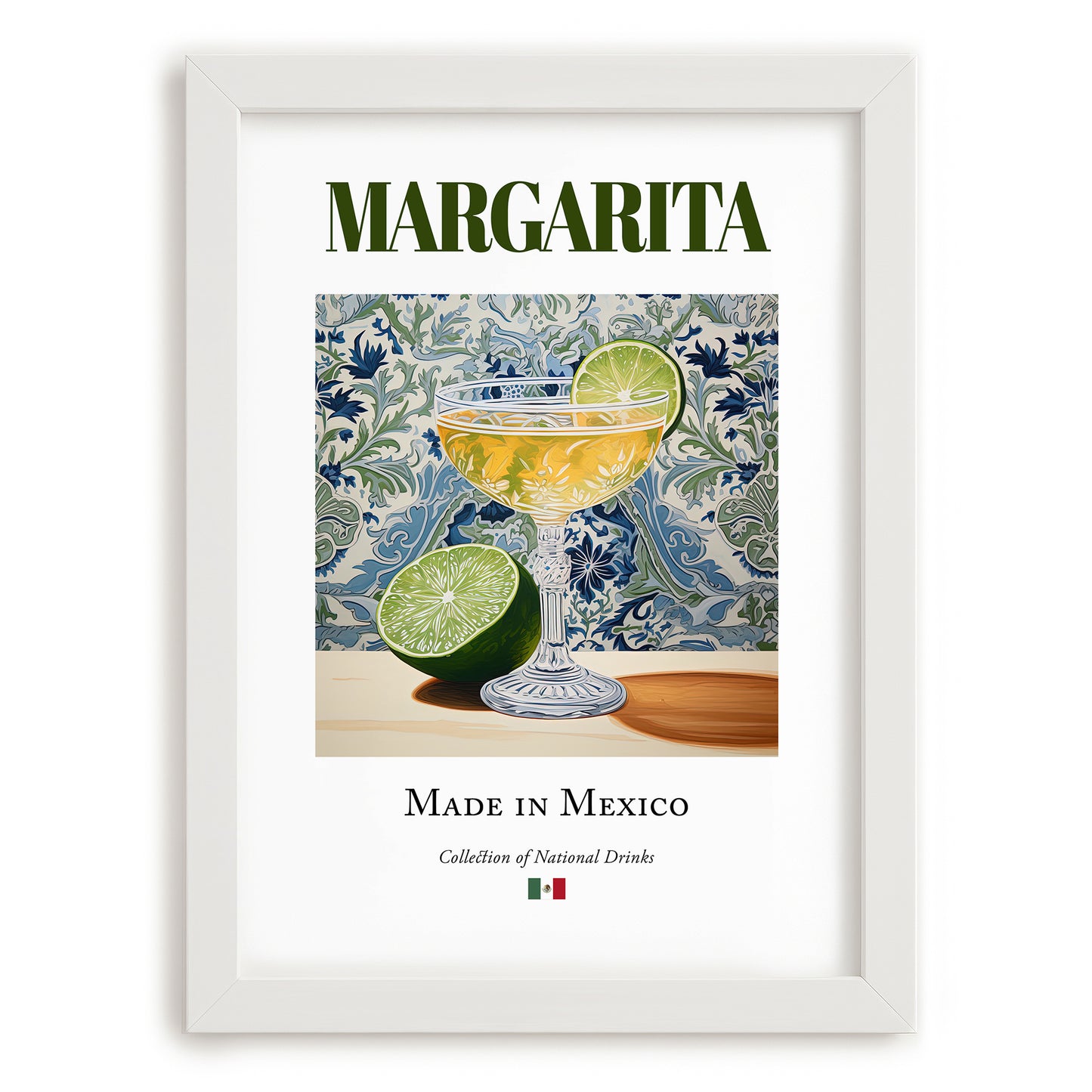 Margarita – Mexican Cocktail Drink, Beach Bar Poster, placed in minimal white frame