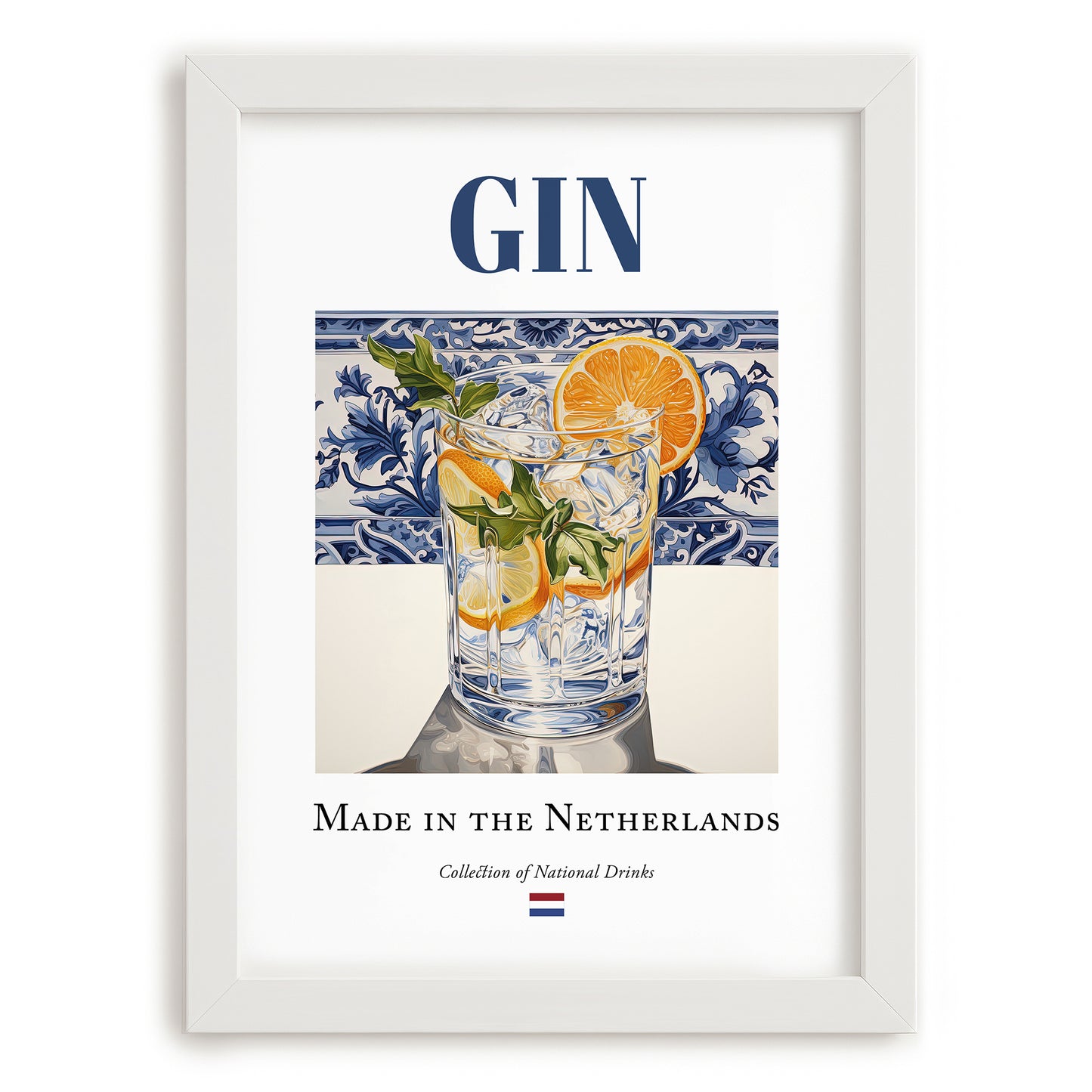 Gin – Dutch Spirit Drink, Hotel Lobby Wall Art, placed in minimal white frame