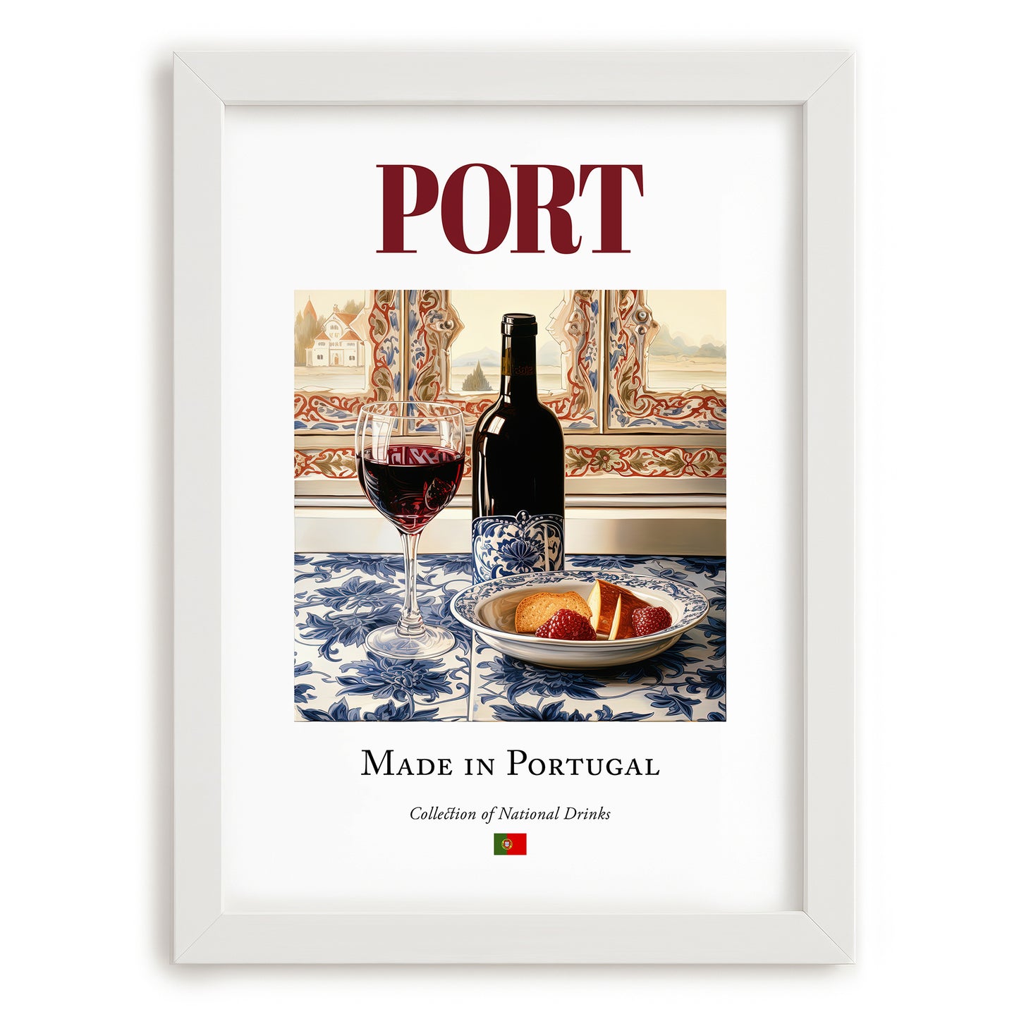Port – Portuguese Dessert Wine, Vineyard Terrace Poster, placed in minimal white frame