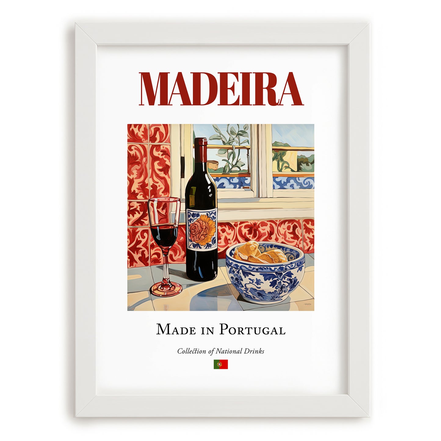 Madeira (wine) – Portuguese Dessert Wine, Wine Bar Wall Art, placed in minimal white frame