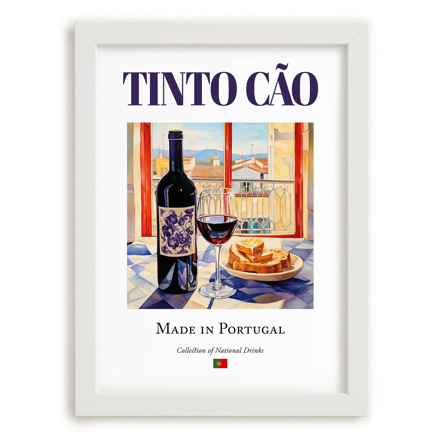 Tinto Cão – Portuguese Red Wine, Wine Bar Poster, placed in minimal white frame