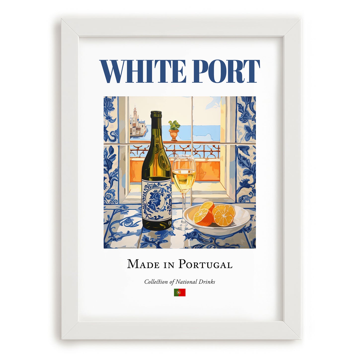 White Port – Portuguese Dessert Wine, Tasting Room Wall Decor, placed in minimal white frame