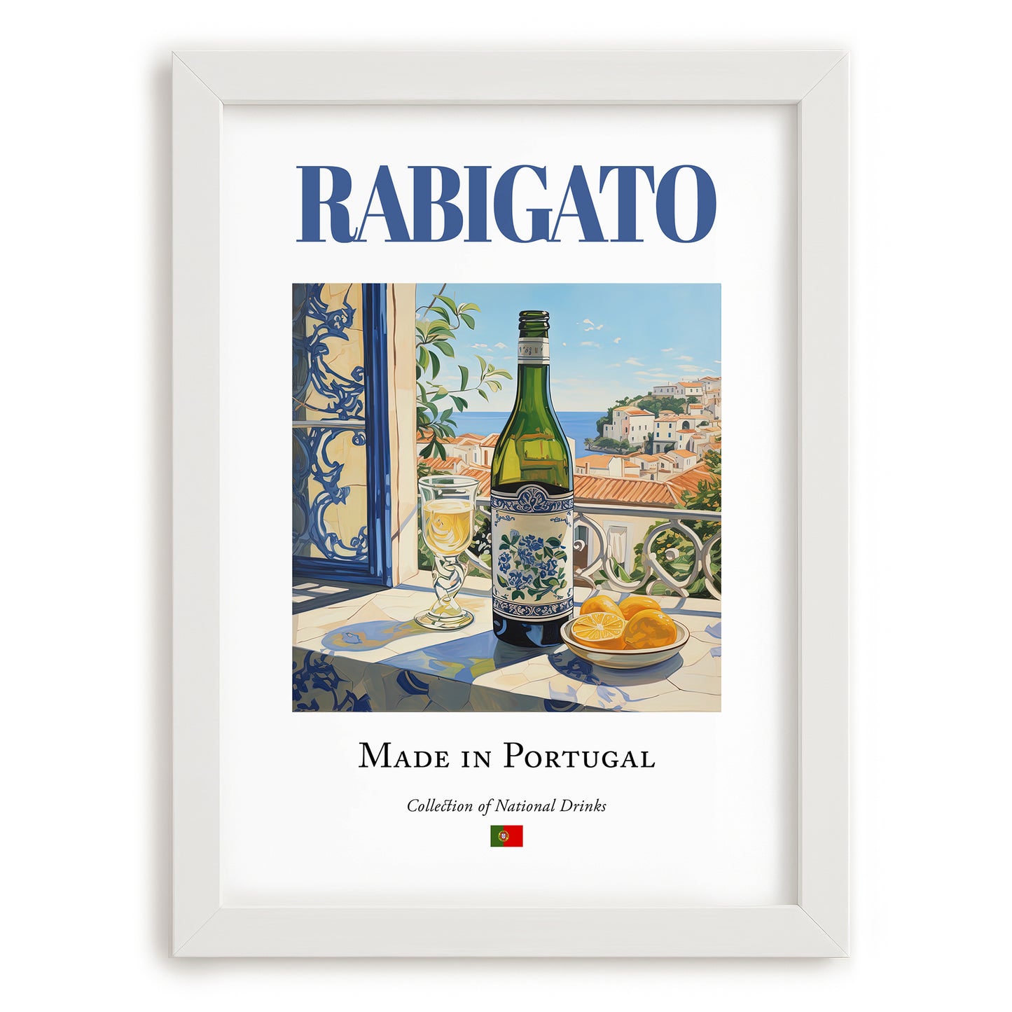 Rabigato – Portuguese White Wine, Vinoteca Wall Decor, placed in minimal white frame