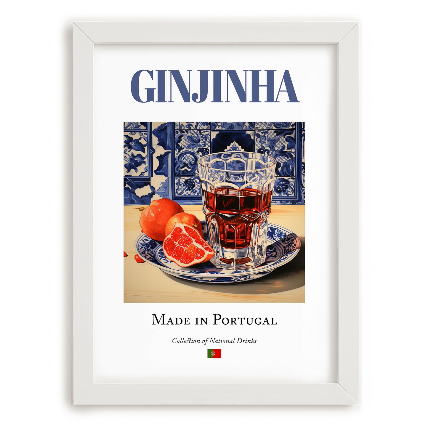 Ginjinha – Portuguese Spirit Drink, Rooftop Terrace Painting, placed in minimal white frame