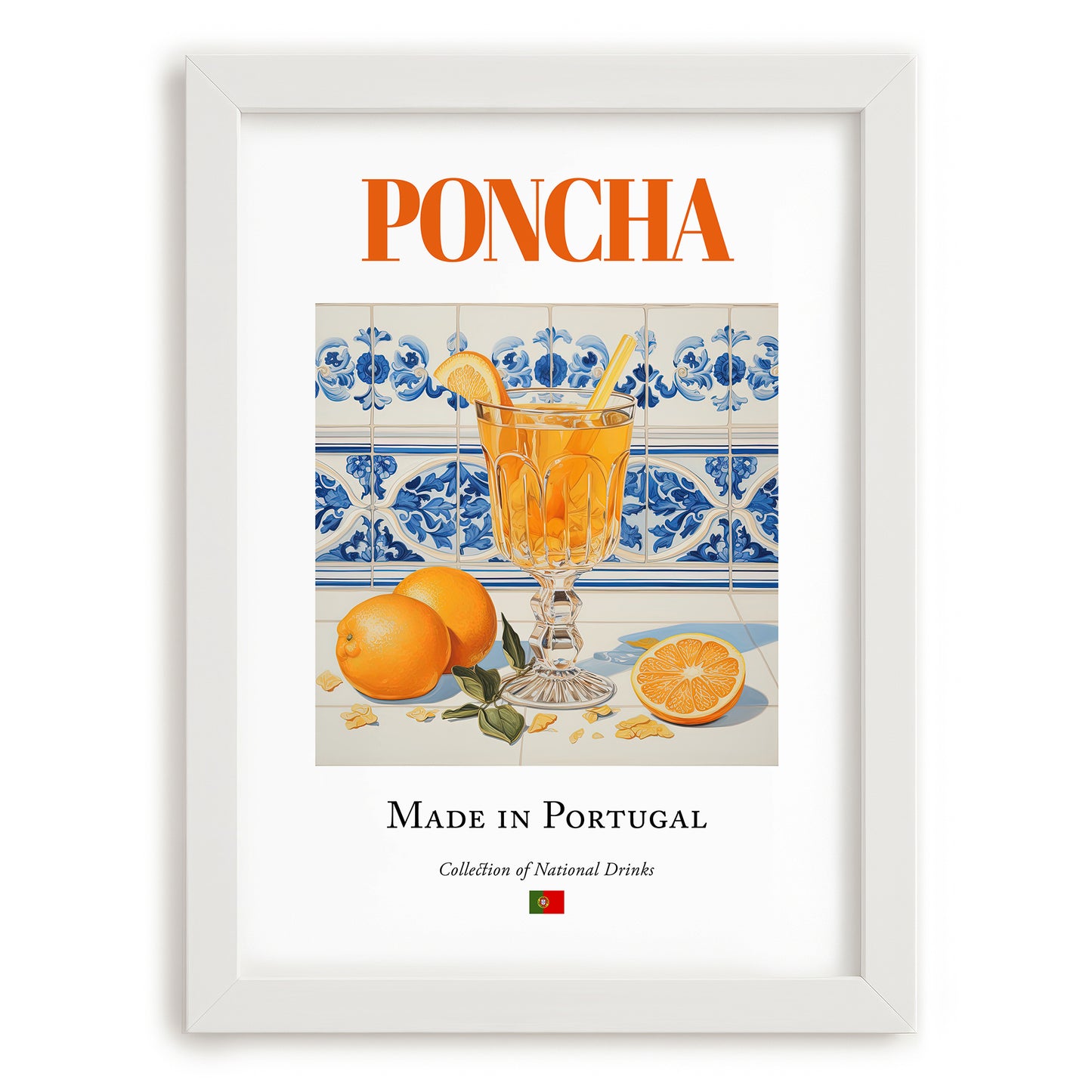 Poncha – Portuguese Liqueur Drink, Sky Bar Illustration, placed in minimal white frame