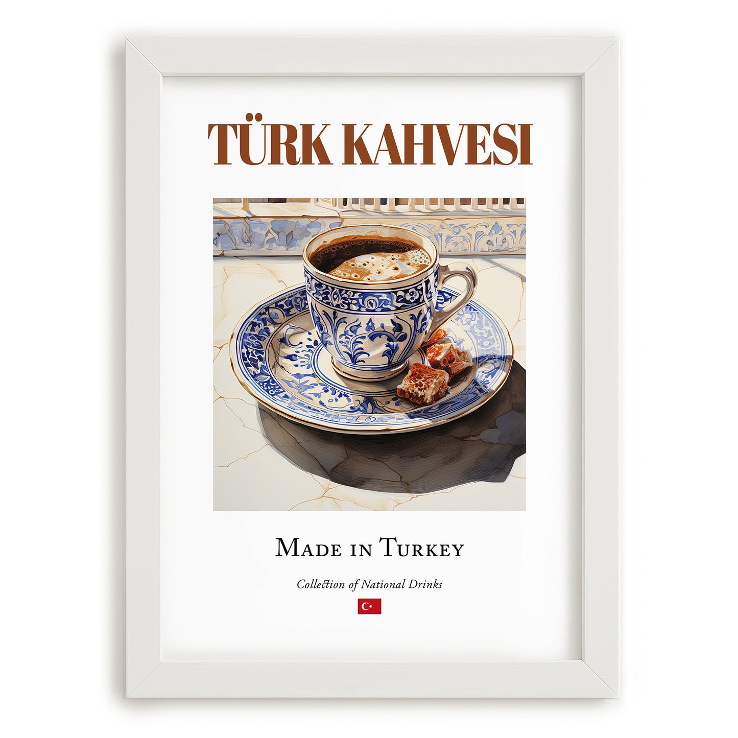Türk Kahvesi (Turkish Coffee) – Turkish Coffee, Street Café Wall Art, placed in minimal white frame