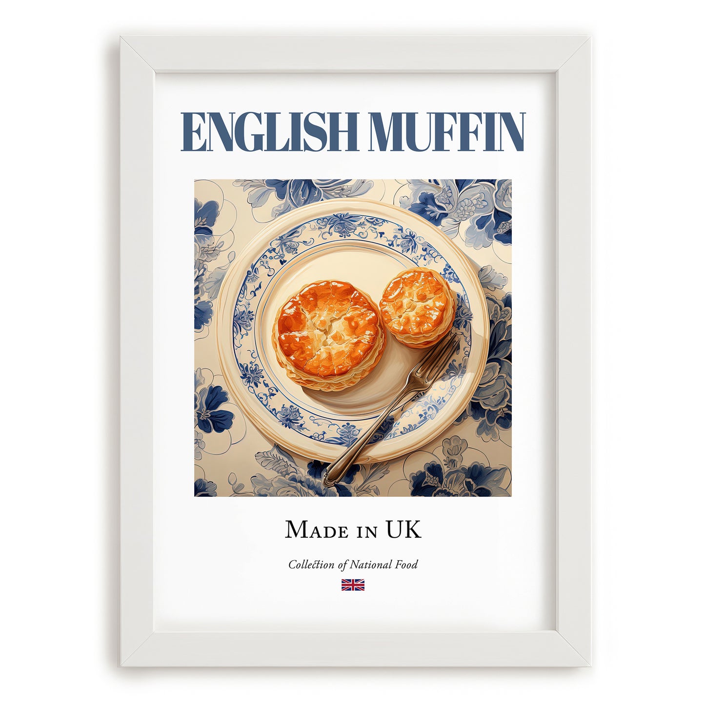 English Muffin – English Bread Dish, Restaurant Poster, placed in minimal white frame