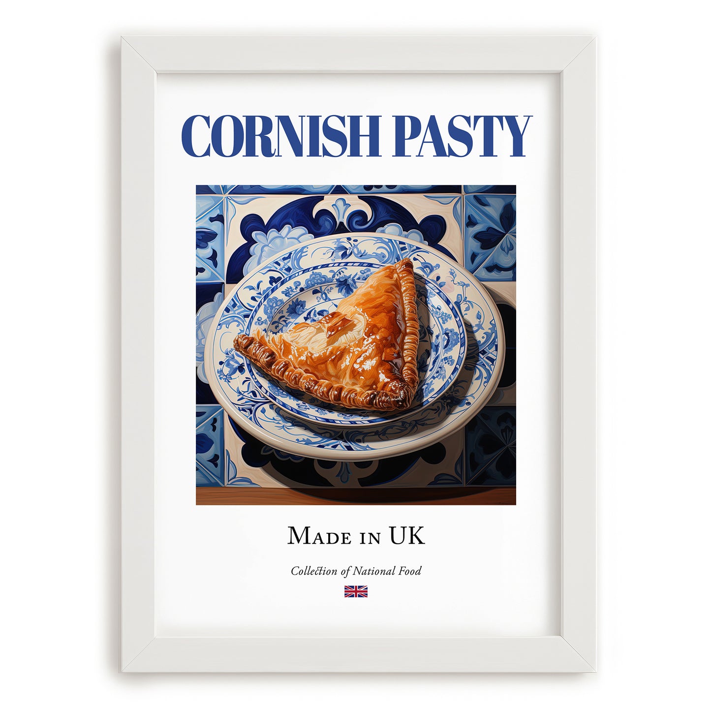 Cornish Pasty – English Snack Dish, Food Bar Print, placed in minimal white frame