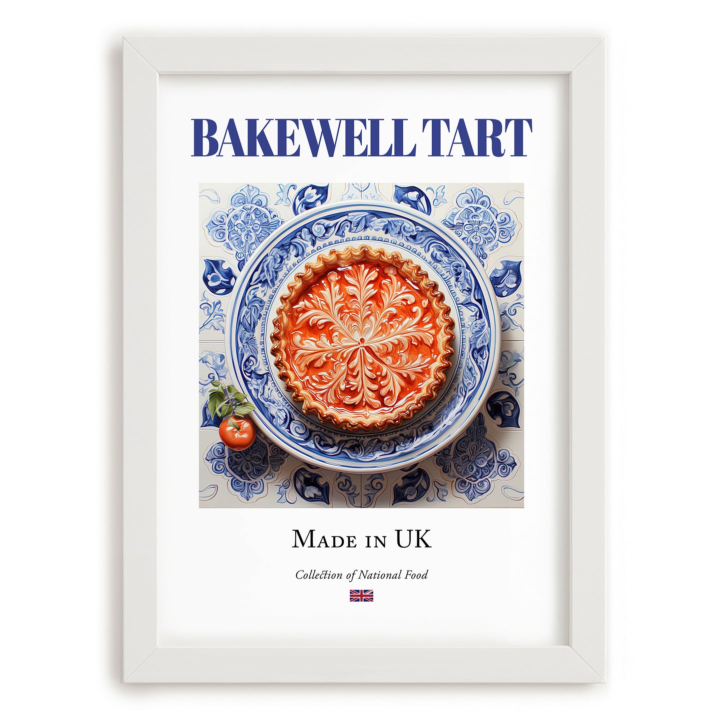 Bakewell Tart – English Dessert Dish, Farmhouse Kitchen Wall Art, placed in minimal white frame