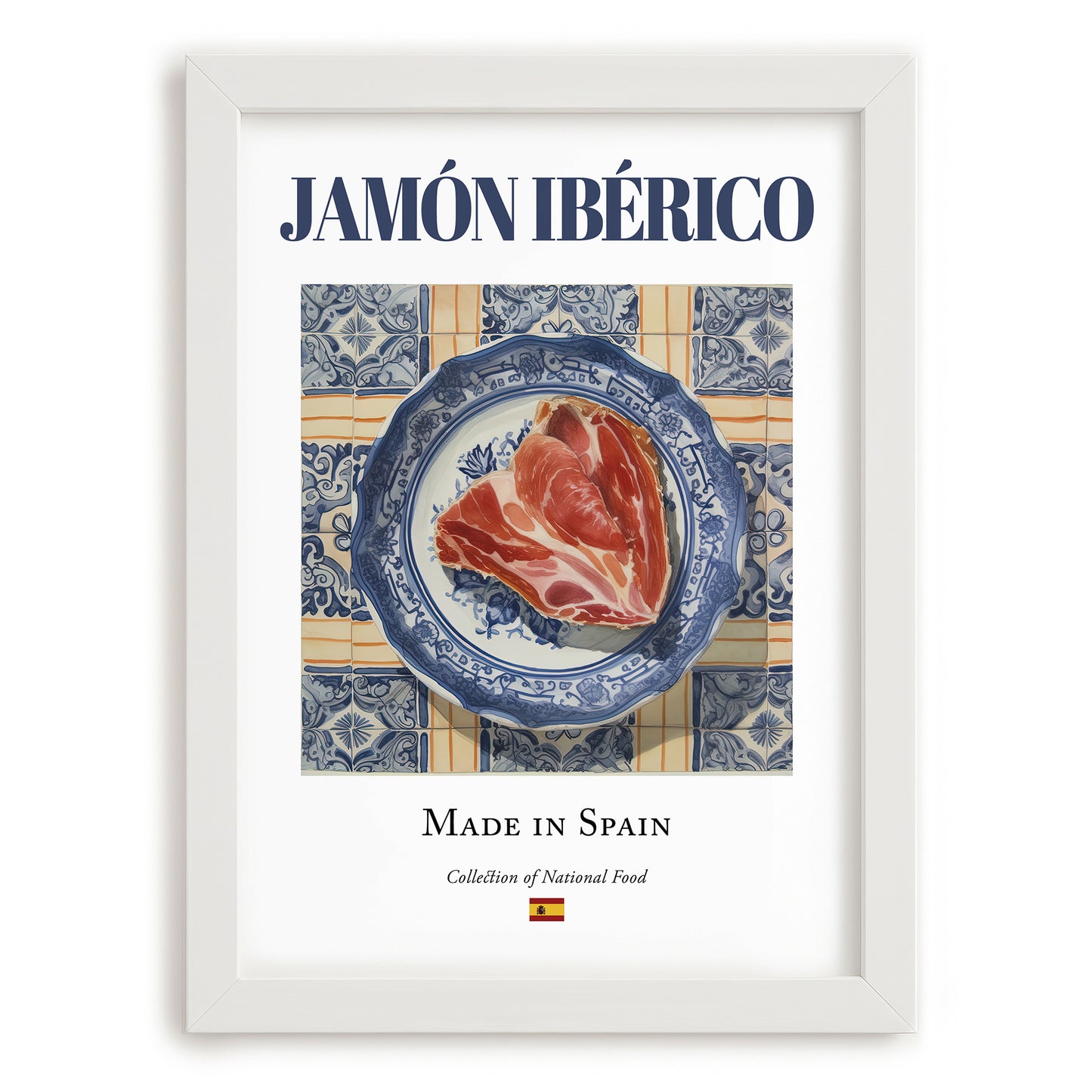 Jamón Ibérico – Spanish Meat Dish, Restaurant Poster, placed in minimal white frame