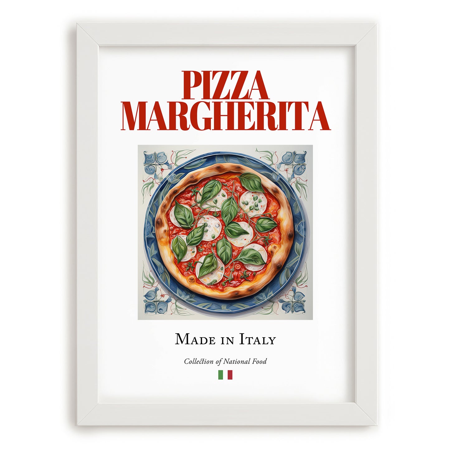 Pizza Margherita – Italian Pizza, Trattoria Wall Art, placed in minimal white frame