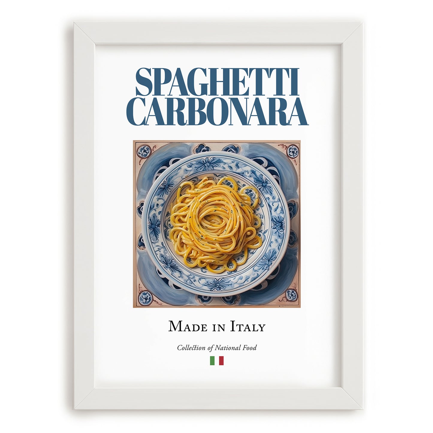 Spaghetti Carbonara – Italian Pasta, Ristorante Poster, placed in minimal white frame