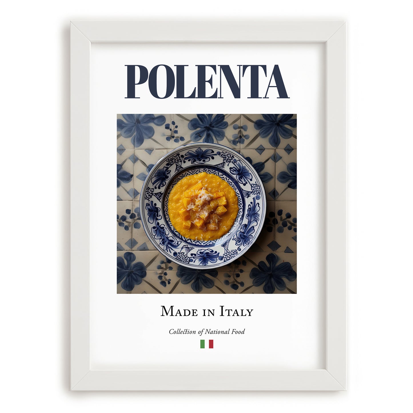 Polenta – Italian Dish, Tavern Wall Art, placed in minimal white frame
