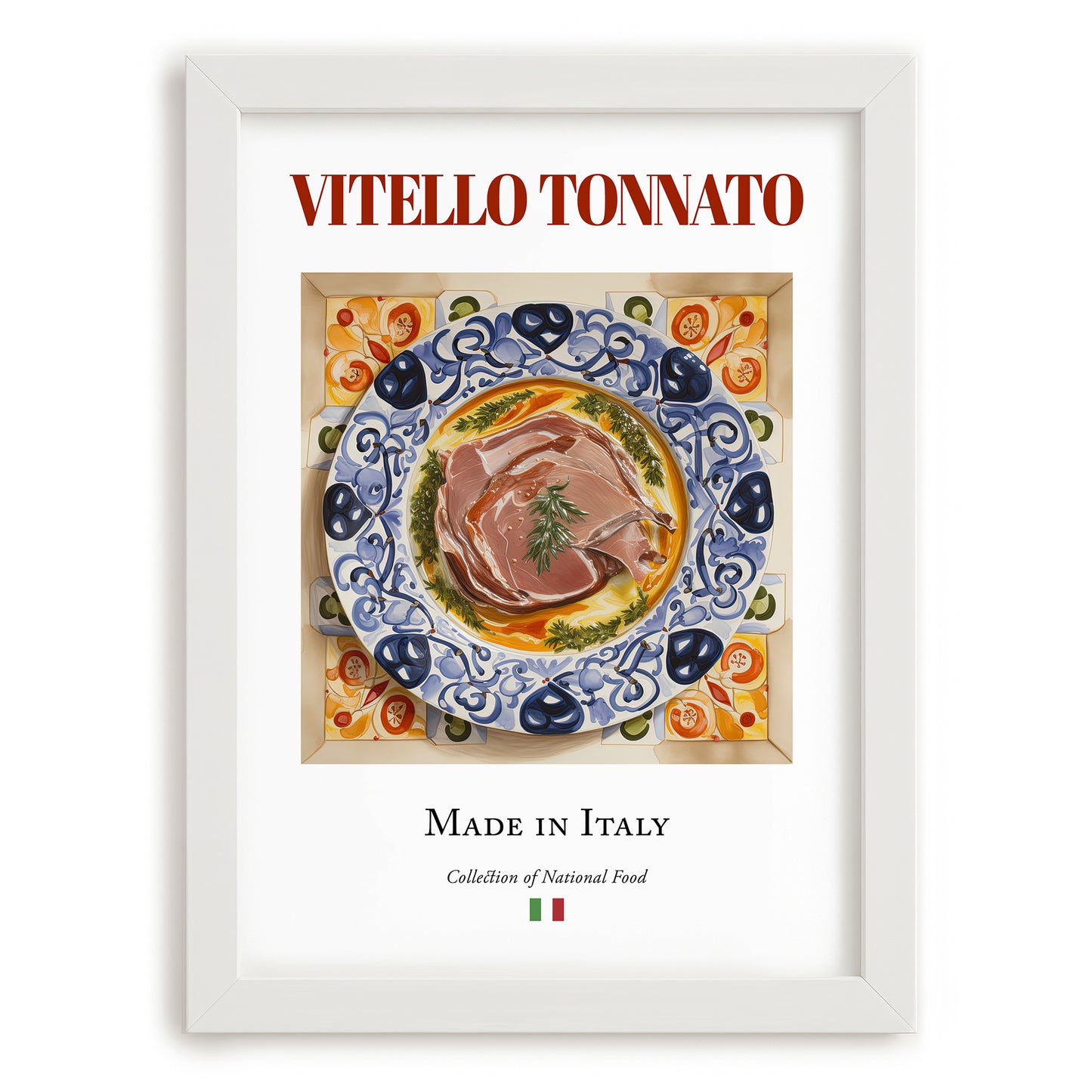 Vitello Tonnato – Italian Meat Dish, Restaurant Painting, placed in minimal white frame