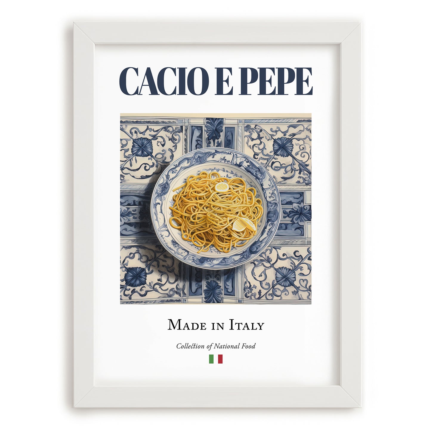 Cacio e Pepe – Italian Pasta, Osteria Illustration, placed in minimal white frame