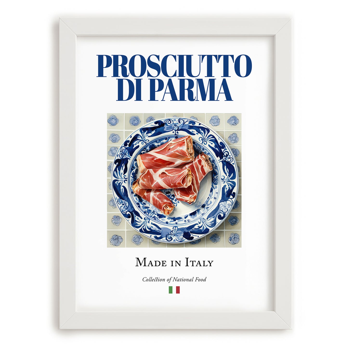 Prosciutto di Parma – Italian Meat Dish, Fine Dining Restaurant Poster, placed in minimal white frame