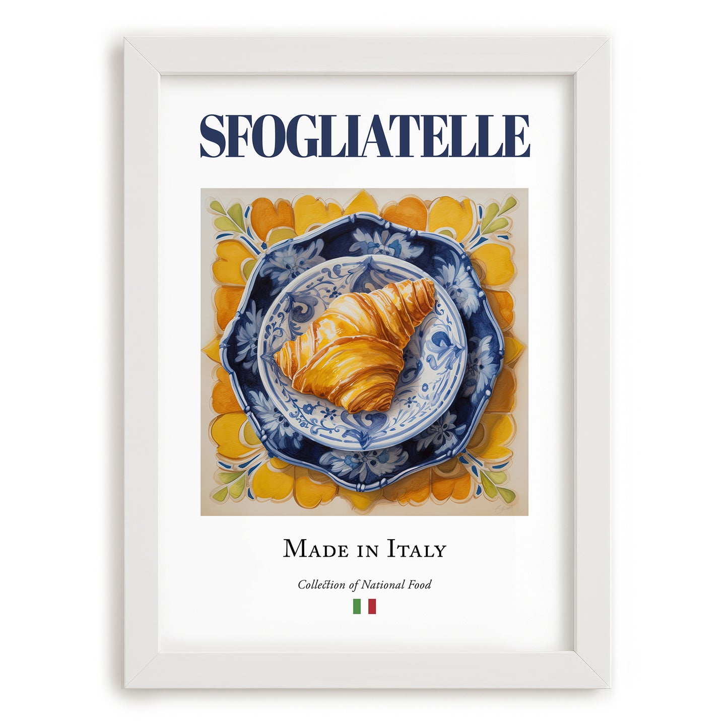 Sfogliatelle – Italian Dessert Dish, Farmhouse Kitchen Poster, placed in minimal white frame