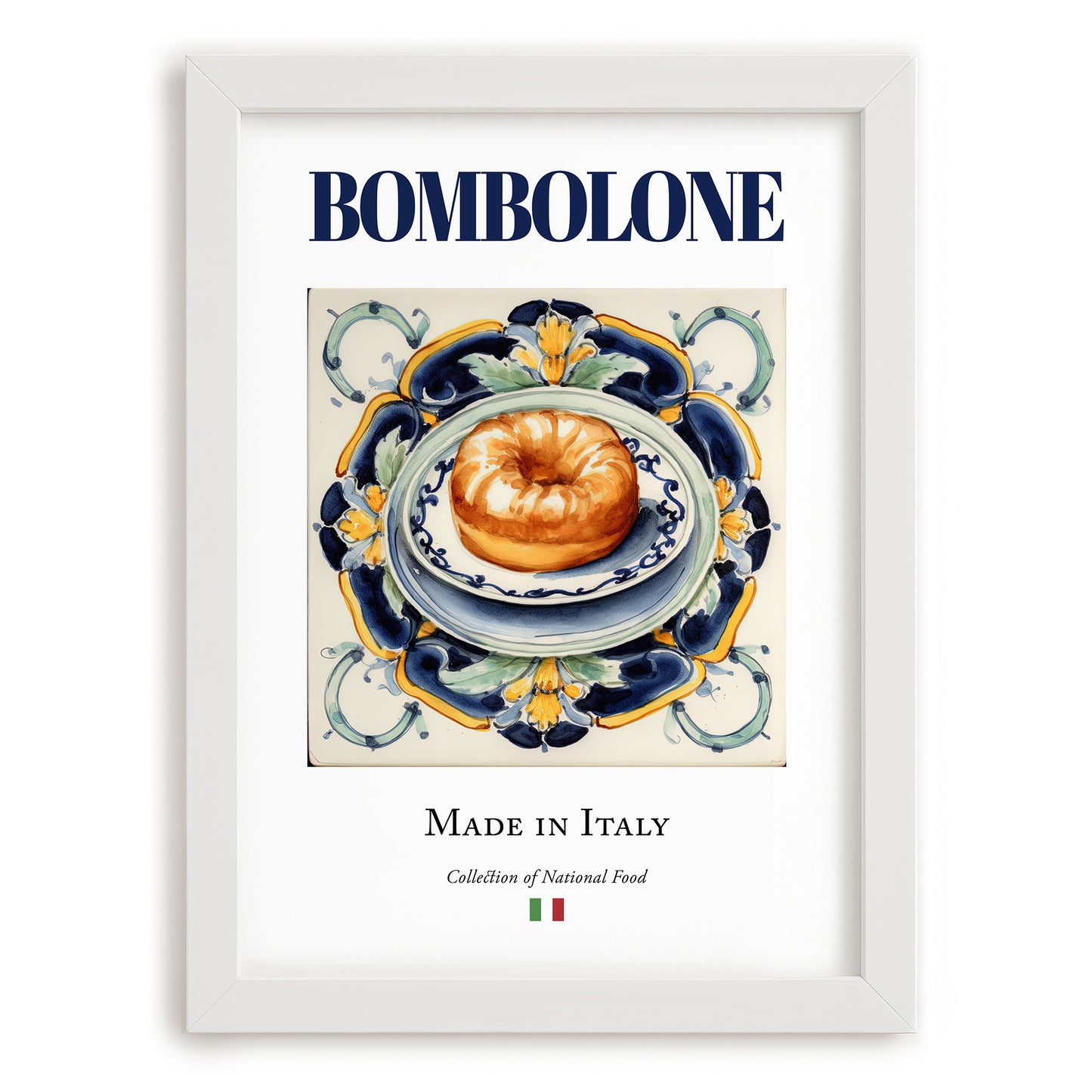 Bombolone – Italian Dessert Dish, Café Wall Decor, placed in minimal white frame
