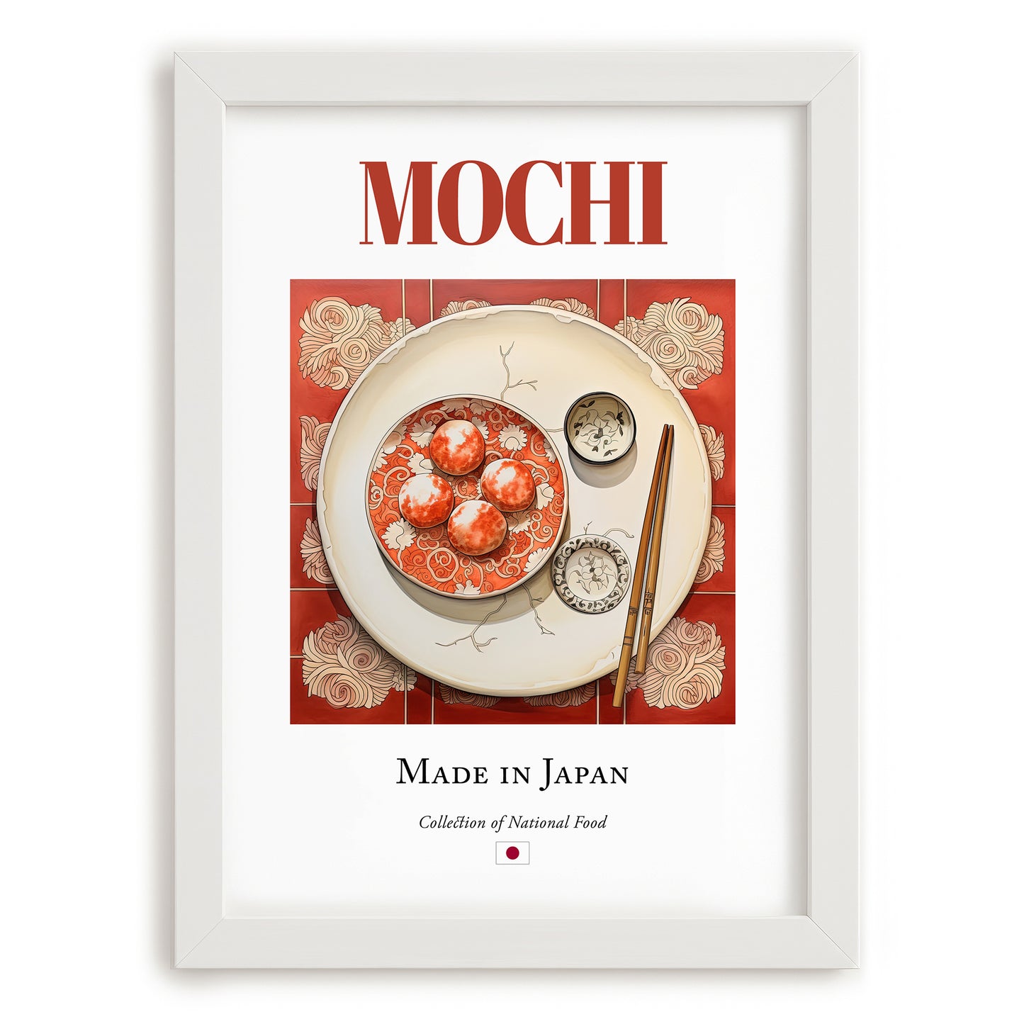 Mochi – Japanese Dessert Dish, Restaurant Art, placed in minimal white frame