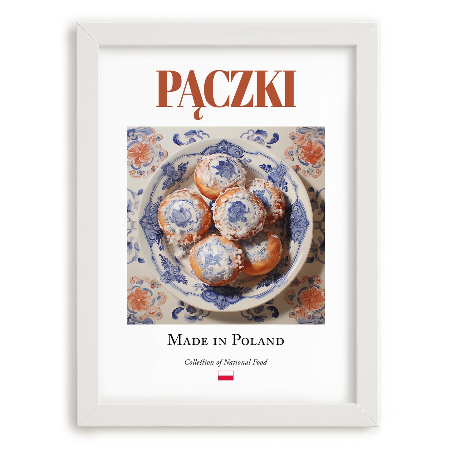 Pączki – Polish Dessert Dish, Café Poster, placed in minimal white frame