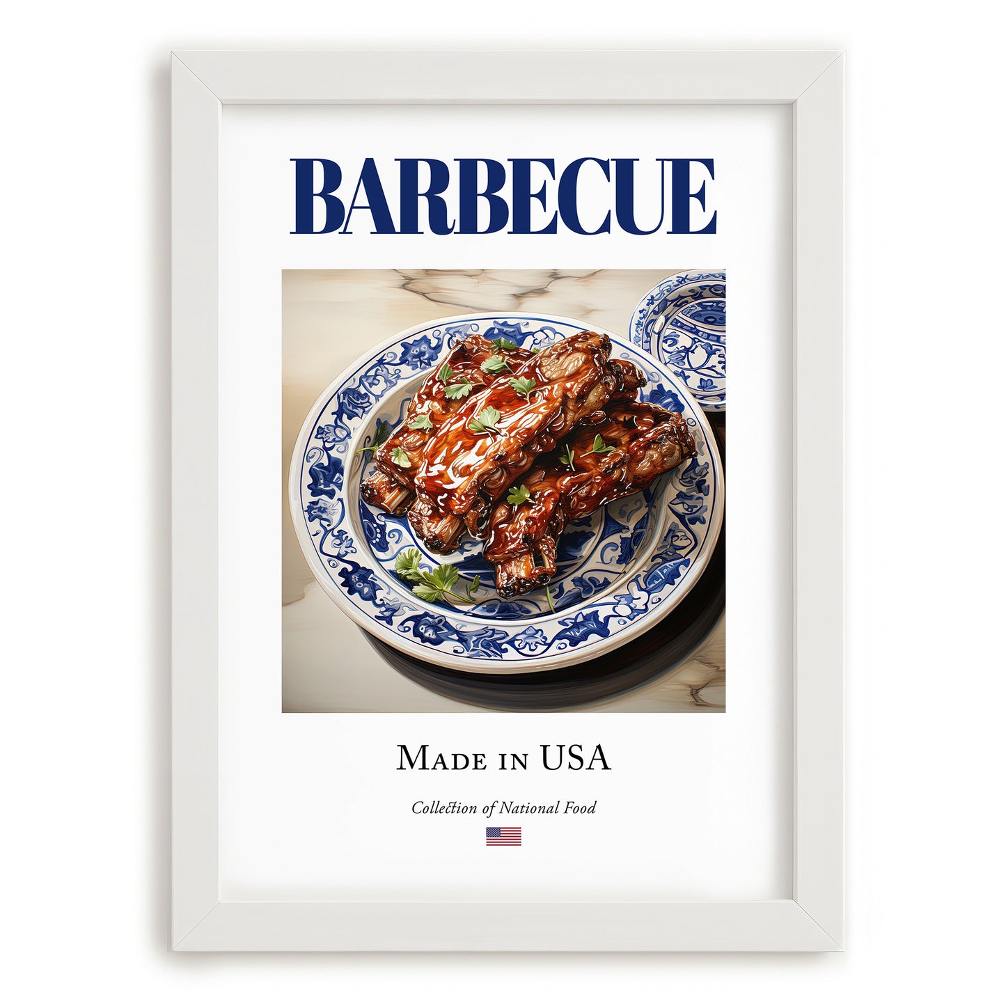 Barbecue – American Meat Dish, Café Poster, placed in minimal white frame