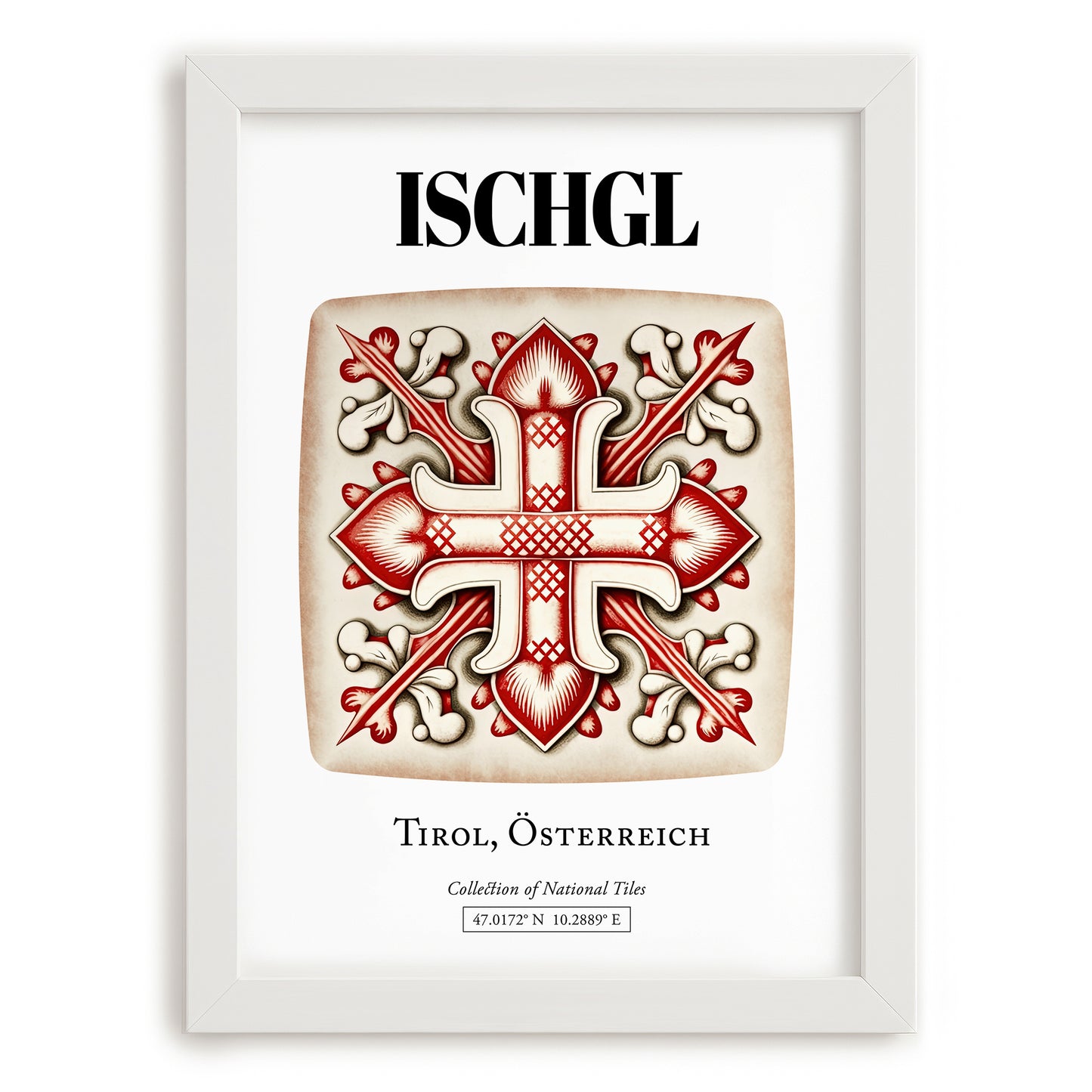 Ischgl, Austria – Travel Poster, placed in minimal white frame